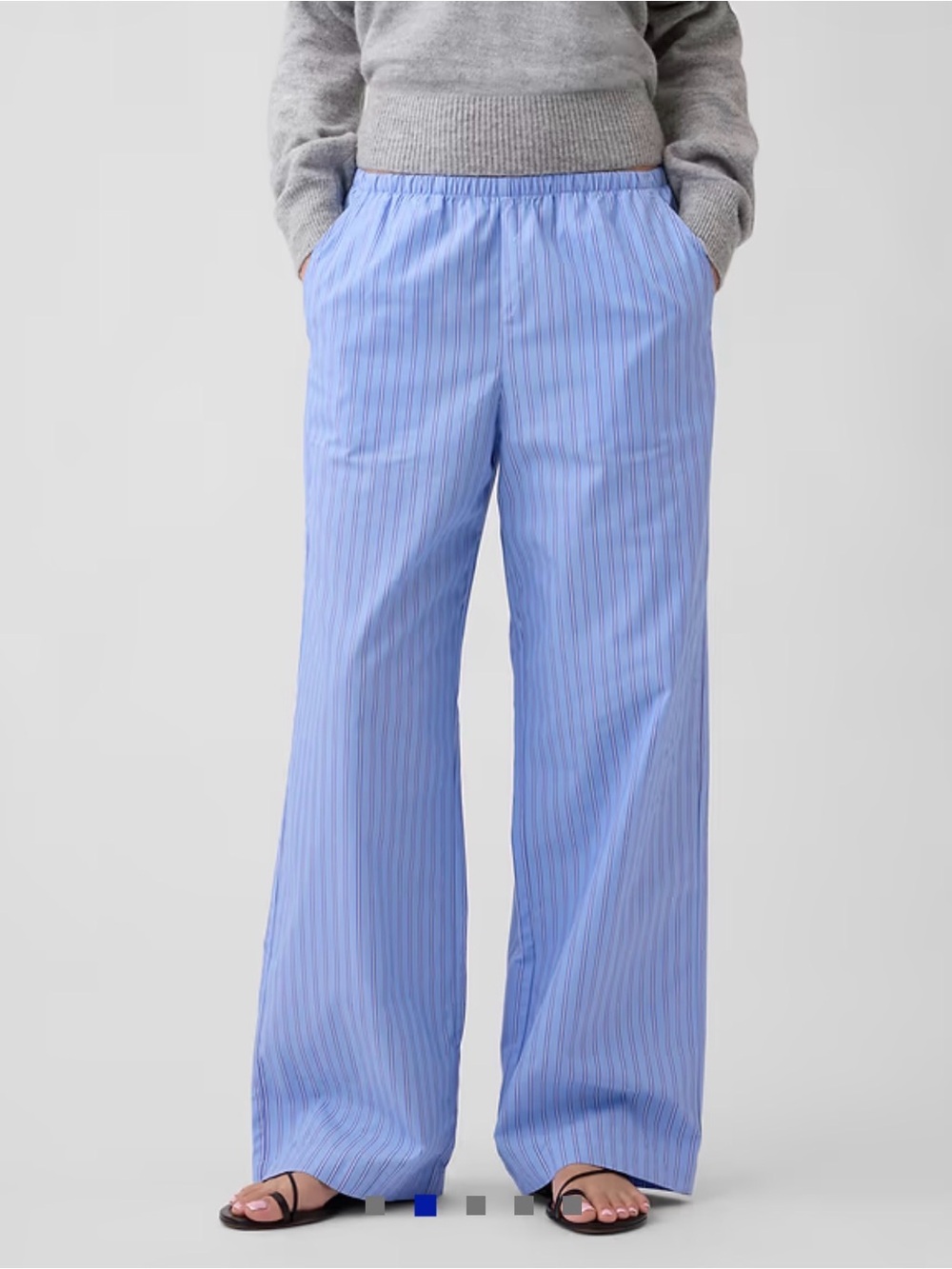 Light Blue Wide-Leg Mid Rise Pull-On Stripe Poplin Pants